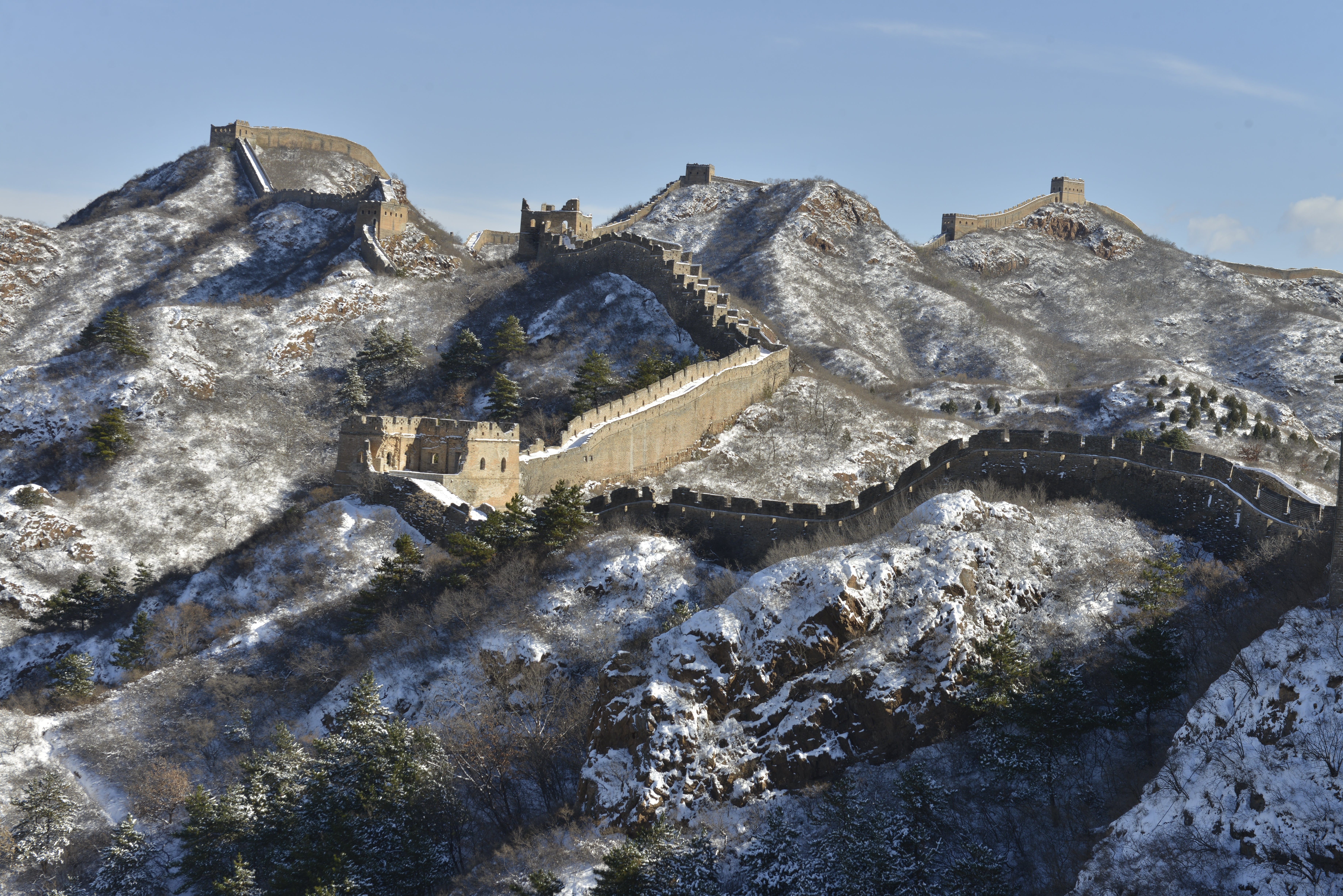 A view of the Jinshanling Great Wall is seen after a snowfall on Nov. 8, 2021, in Luanping County, Chengde City, Hebei Province of China. (Zhou Wanping/VCG via Getty Images)