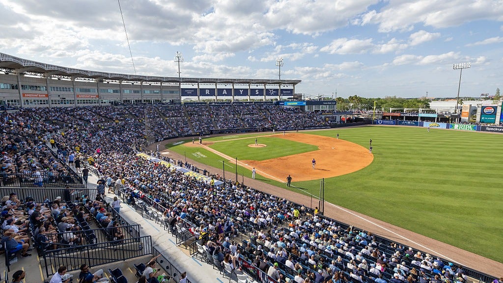  A general view of George M. Steinbrenner Field during the game between the Colorado Rockies and the Tampa Bay Rays on Friday, March 28, 2025 in Tampa, Florida. (Photo by Mike Carlson/MLB Photos via Getty Images)