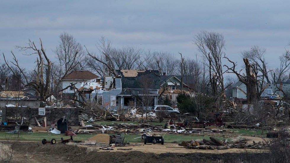 Tornado damage in Fairdale, IL, 3/10/15
