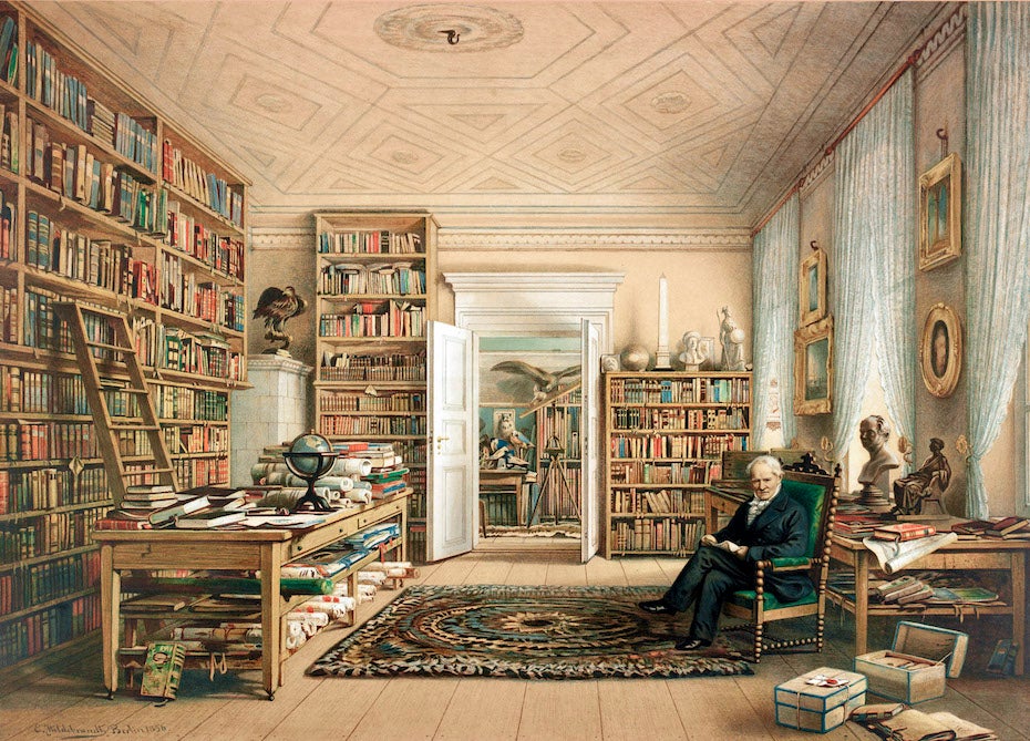 Alexander von Humboldt in his library, 1856