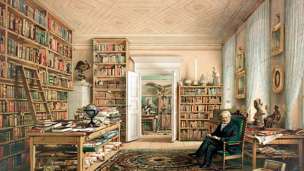 Alexander von Humboldt in his library, 1856