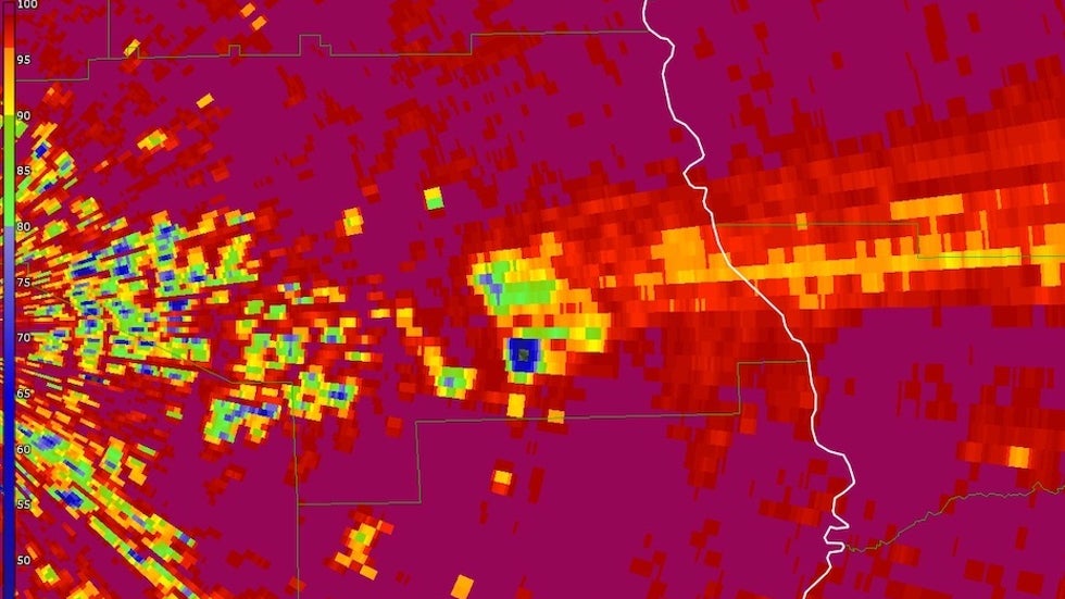Correlation coefficient from radar data on supercell that spawned the Lee County tornado, 3.3.19
