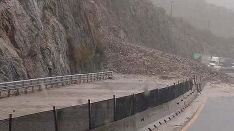 A landslide closed down part of Federal Highway 57 in both directions near Saltillo in Mexico's Coahuila state on Sunday, July 26, 2020. (Twitter/@GN_Roads)