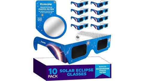 Solar Eclipse Glasses Approved 2024, (10 Pack) And Bonus Smartphone Photo Filter Lens