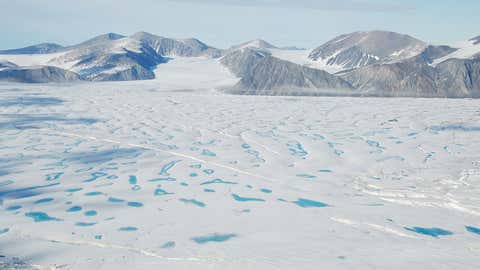 An overview of the Milne Ice Shelf from the western shore of Milne Fiord. A large part of the northern edge of the ice shelf broke off at the end of July. (Adrienne White/Canadian Ice Service)