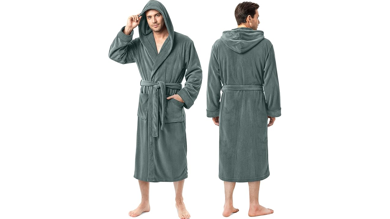 NY Threads Men's Hooded Fleece Bathrobe