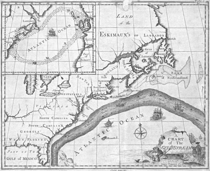 Map of Gulf Stream produced by Benjamin Franklin