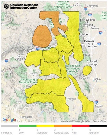 Sample avalanche forecast map for Colorado