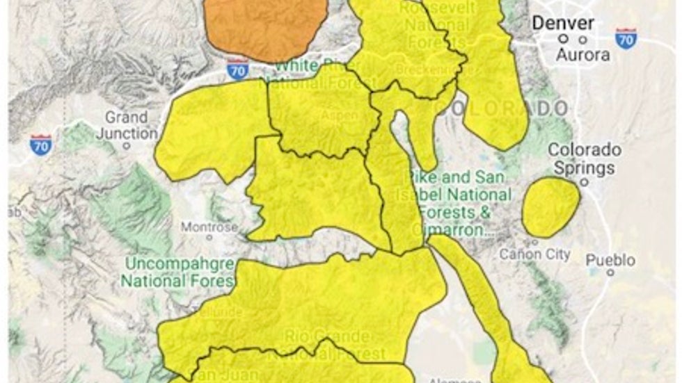 Sample avalanche forecast map for Colorado
