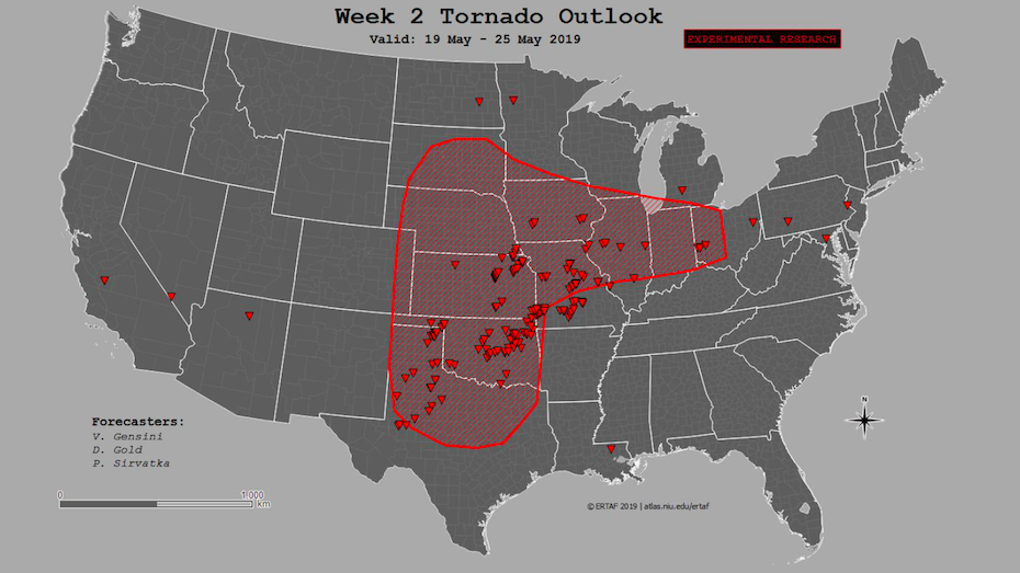 ERTAF tornado outlook and subsequent tornadoes, May 19-25, 2019