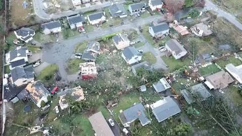 Structural damage is seen from the air after a tornado struck Port Orchard, Washington, on Tuesday, Dec. 18, 2018. (Twitter/Trooper Chelsea Hodgson)