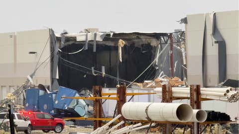 A suspected tornado tore through Lewisville, Texas causing heavy damage to this Benjamin Moore Paints warehouse. March 4, 2025