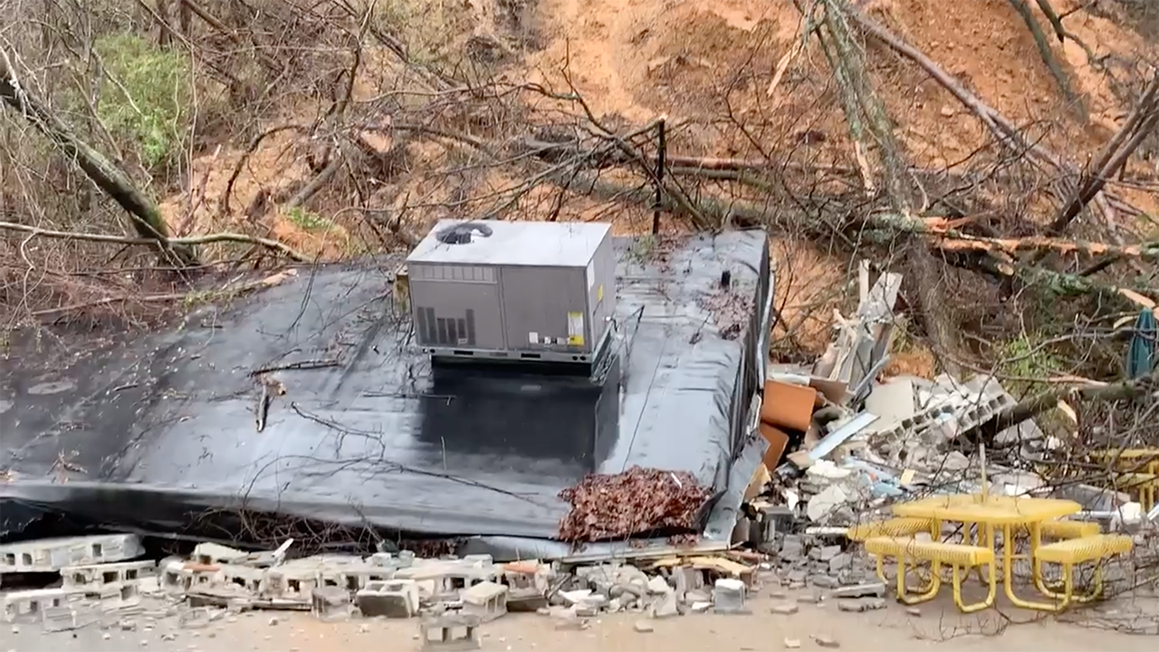 A Subway restaurant on in Chattanooga, Tenn. destroyed from a recent mudslide , and @Shuford's Smokehouse nearby. (Facebook/ Chattanooga Fire Department)