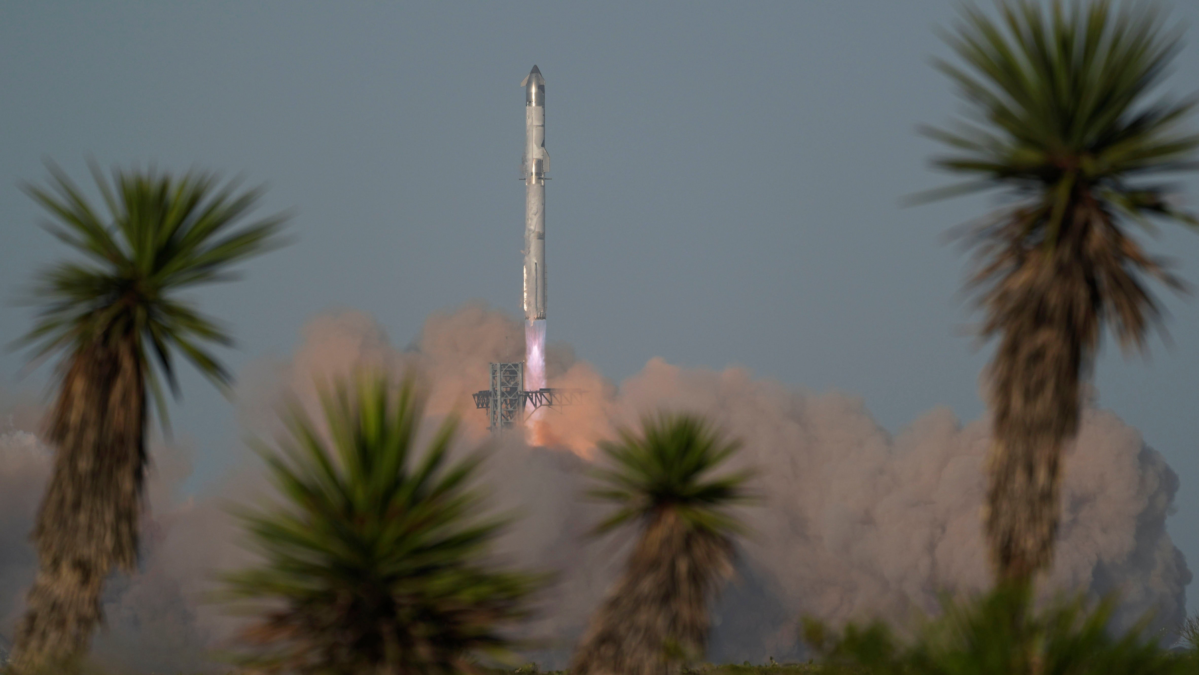 SpaceX's mega rocket Starship lifts off for a test flight from Starbase in Boca Chica, Texas, Thursday, March 6, 2025.