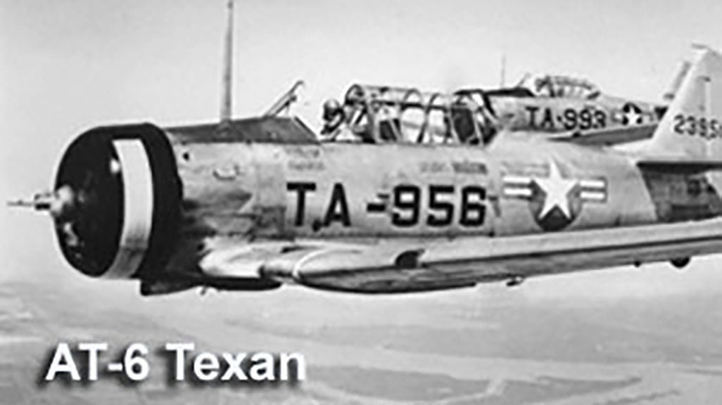 The AT-6 Texan was used as a trainer during and after World War II. In 1943 to counteract joking by Allied pilots at an instrument flying school that the trainer was "frail," Col. Joseph Duckworth flew into a Category I hurricane to prove its worth. The information obtained by the weather officer proved invaluable and the Air Force has been tracking tropical storms and hurricanes since that time. (Courtesy photo) 
