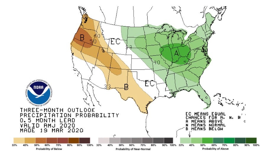 U.S. precipitation outlook, April-June 2020