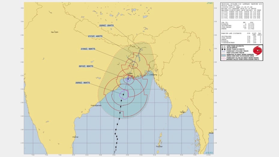 JTWC forecast for Amphan, 03Z 5/20/20