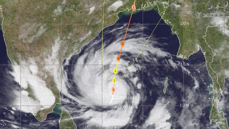 Visible satellite image of Cyclone Amphan at 15Z 5/17/20