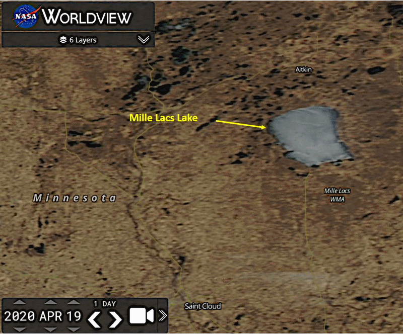 Satellite images of Mille Lacs Lake on 4/19/20 and 4/21/20