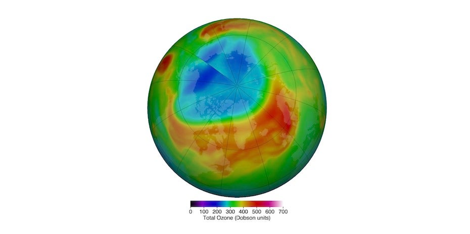Ozone concentrations over Arctic, 3/12/20