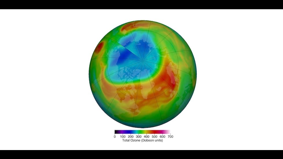 Ozone concentrations over Arctic, 3/12/20