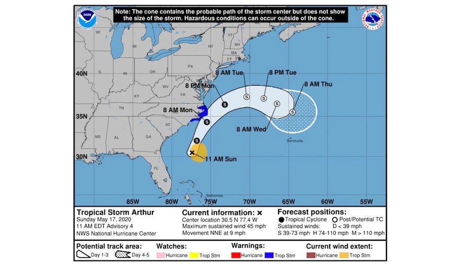 Arthur forecast from 15Z 5/27/20
