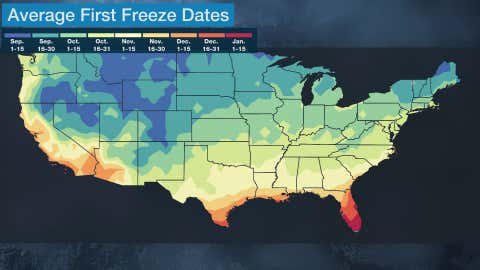 Normal First Frost Map When Is The First Freeze? Here's What The Averages Say | Weather.com