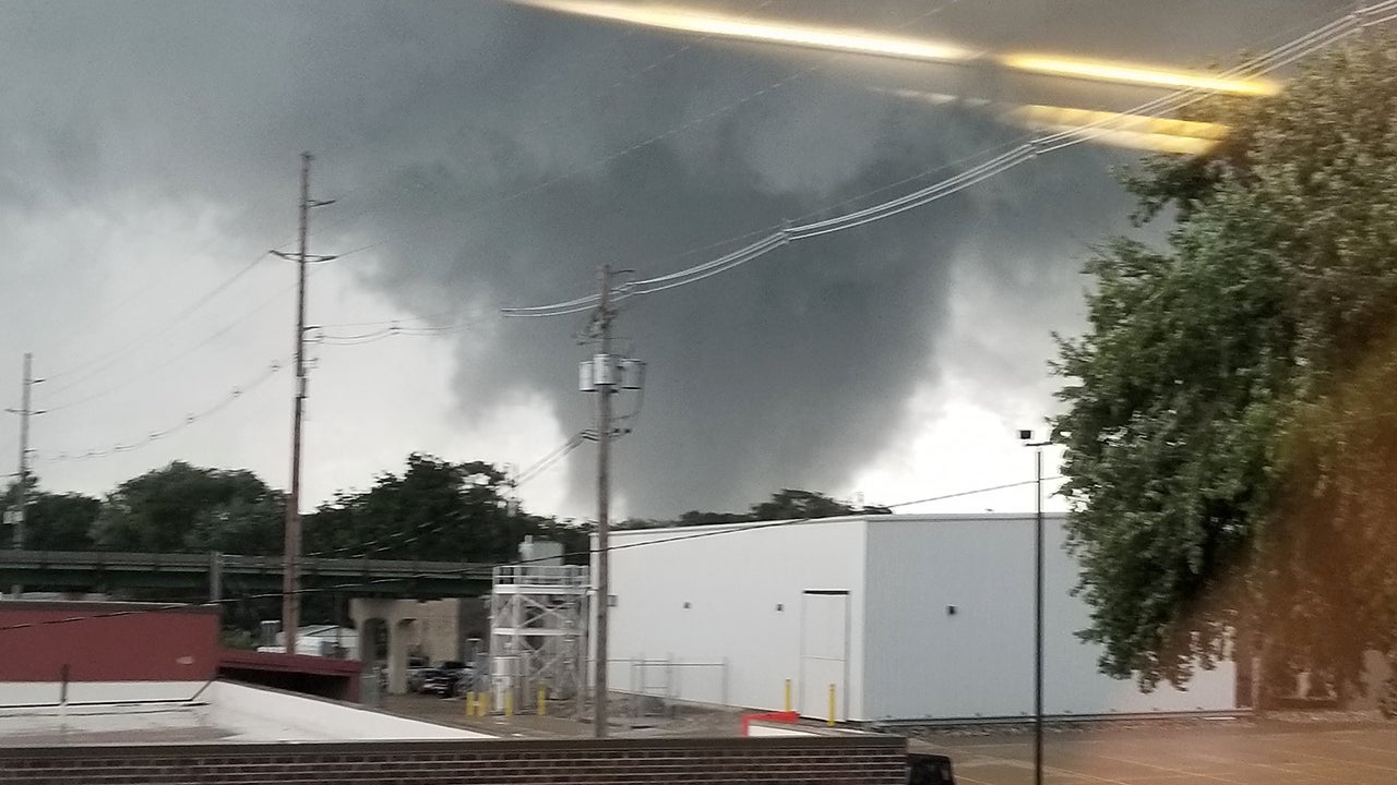 A tornado swept through Marshalltown, Iowa on Thursday, July 19, 2018, damaging buildings and causing the town to lose power. (Benjamin Fuller)