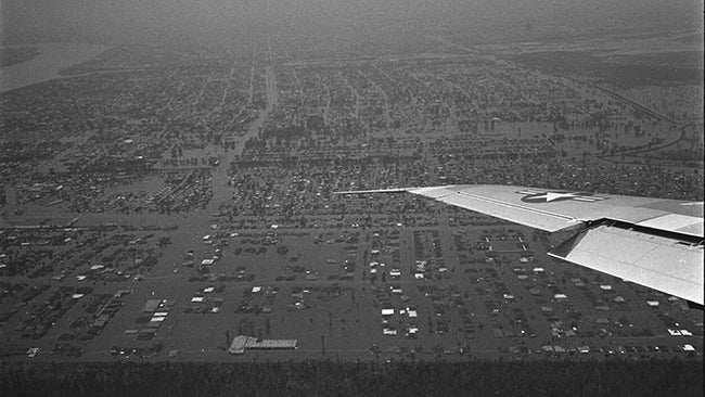 Before Katrina, there was Betsy. After sweeping through The Bahamas, Hurricane Betsy carved across South Florida, pushing storm surge across the Florida Keys. Betsy then swept into southeast Louisiana on September 9 and 10, 1965, pushing a storm surge into Lake Pontchartrain and the Mississippi River, triggering levee failures in the Lower Ninth Ward and along the Industrial Canal in New Orleans. Betsy claimed 75 lives in the U.S. with estimated damage of $14.2 billion. (LBJ Library photo by Yoichi R. Okamoto)