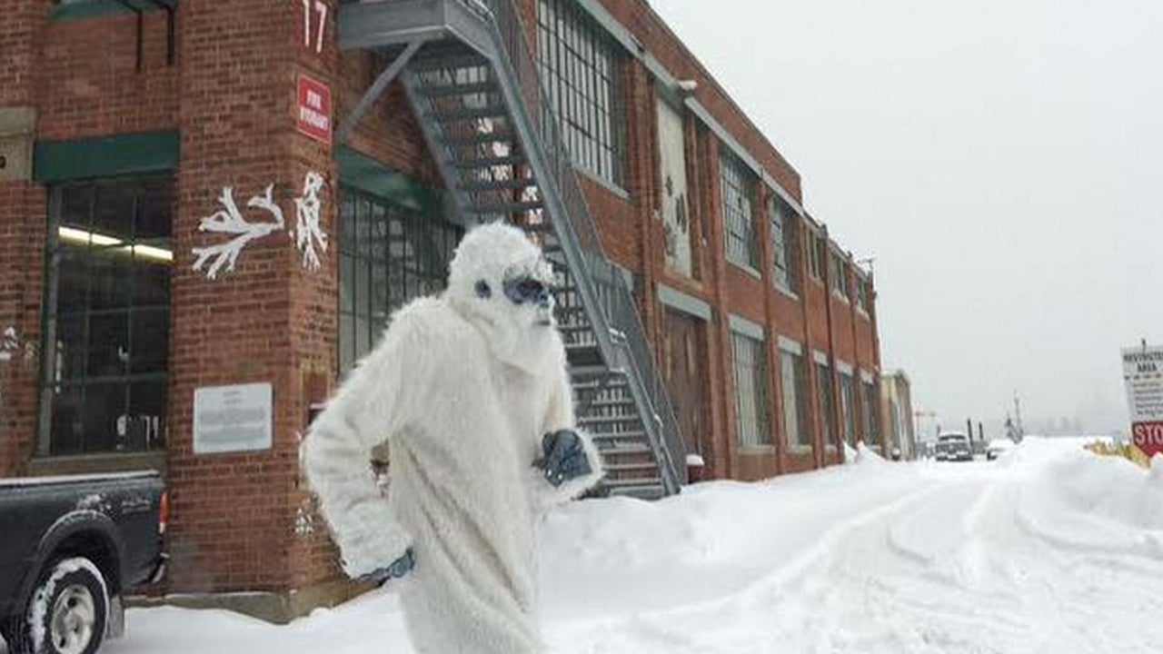 Boston Yeti Takes to the Streets during Winter Storm Marcus The