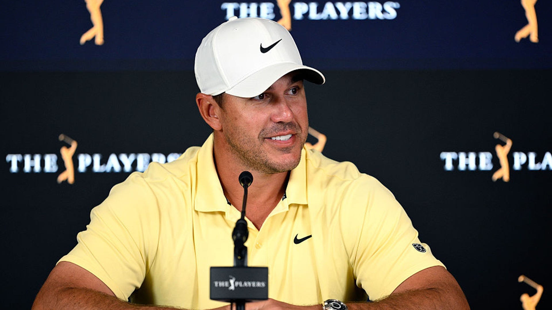 Brooks Koepka of the United States speaks to the media prior to THE PLAYERS Championship 2026 at THE PLAYERS Stadium course at TPC Sawgrass on March 10, 2026 in Ponte Vedra Beach, Florida. (Photo by Orlando Ramirez/Getty Images)