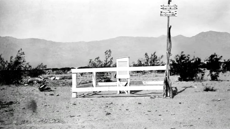 Instrument shelter at Greenland Ranch in Death Valley, circa 1915-1920