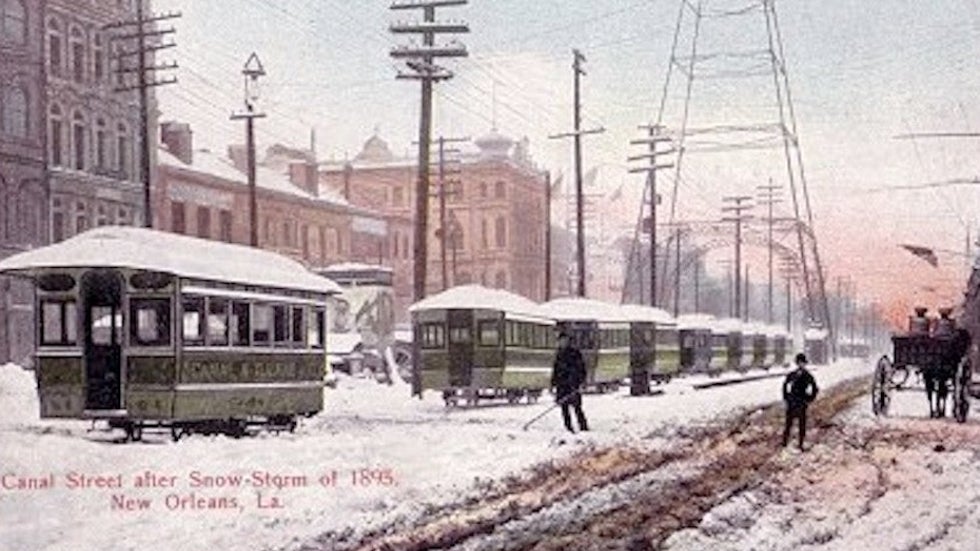 Postcard depiction of New Orleans snowstorm of Feb. 1895