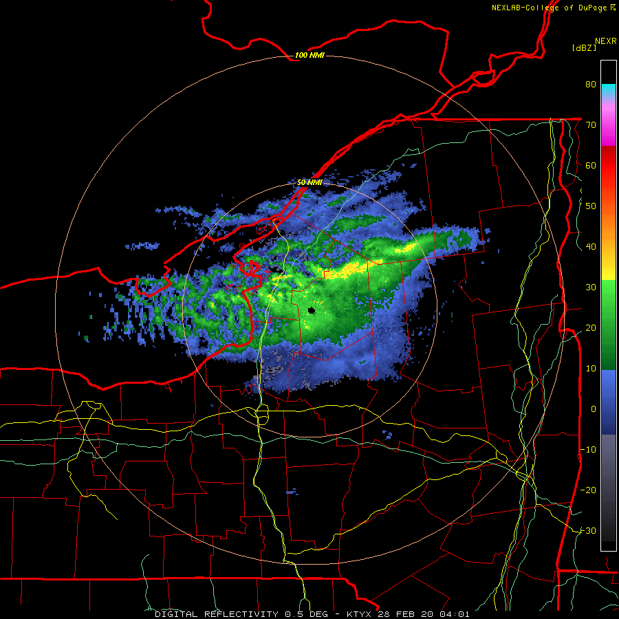 Radar animation from NWS radar at Montague, NY, 2/27-2/28/20