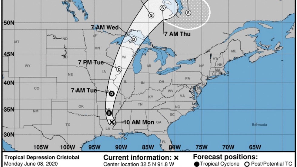 Forecast for TD Cristobal as of 15Z 6/8/20