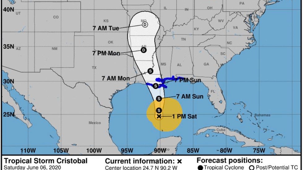 Forecast for TD Cristobal as of 15Z 6/6/20