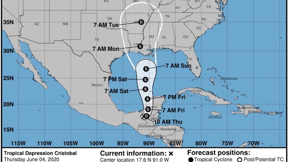 Forecast for TD Cristobal as of 15Z 6/4/20