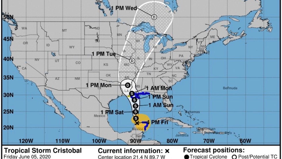 Forecast for TS Cristobal as of 21Z 6/5/20