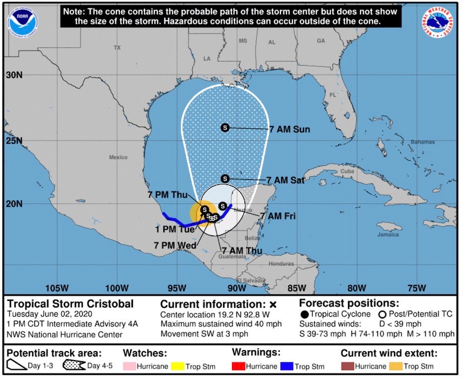 Forecast for TS Cristobal as of 18Z 6/2/20