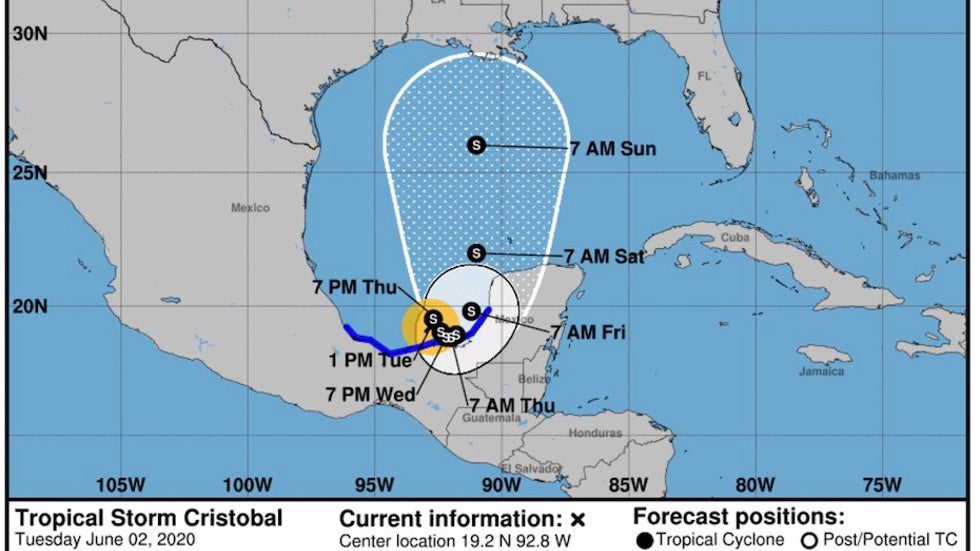 Forecast for TS Cristobal as of 18Z 6/2/20