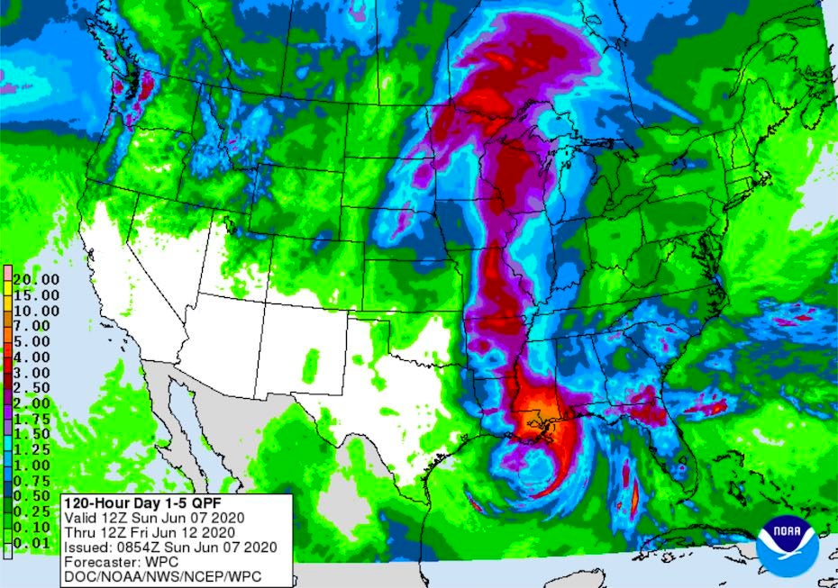 5-day precipitation forecast from 12Z 6/7/20