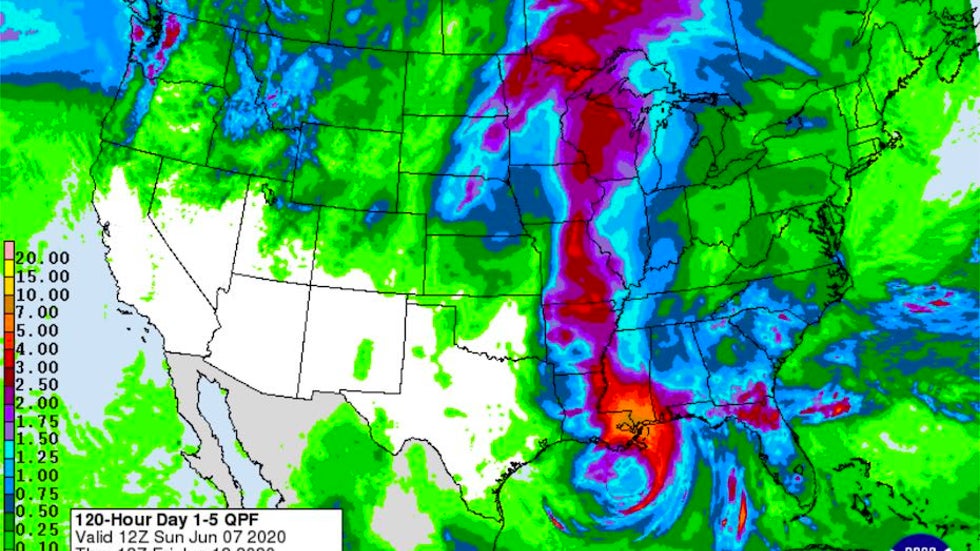 5-day precipitation forecast from 12Z 6/7/20