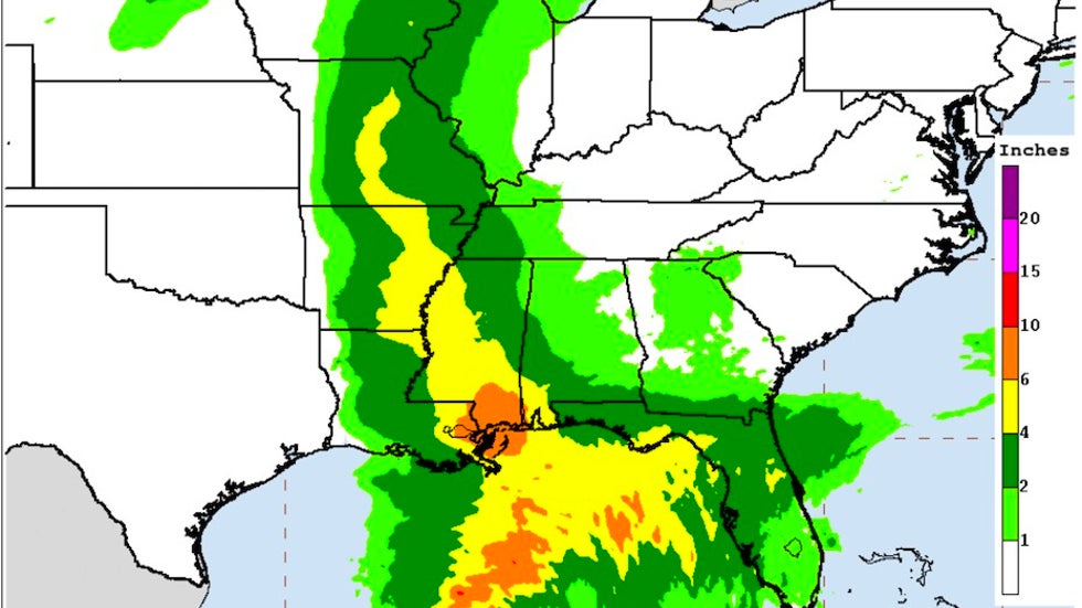 Rain forecast for Cristobal, 6Z 6/6/20