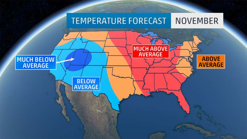 Weather In November November Temperatures Will Be Warmer Than Average in East, Cooler in ...