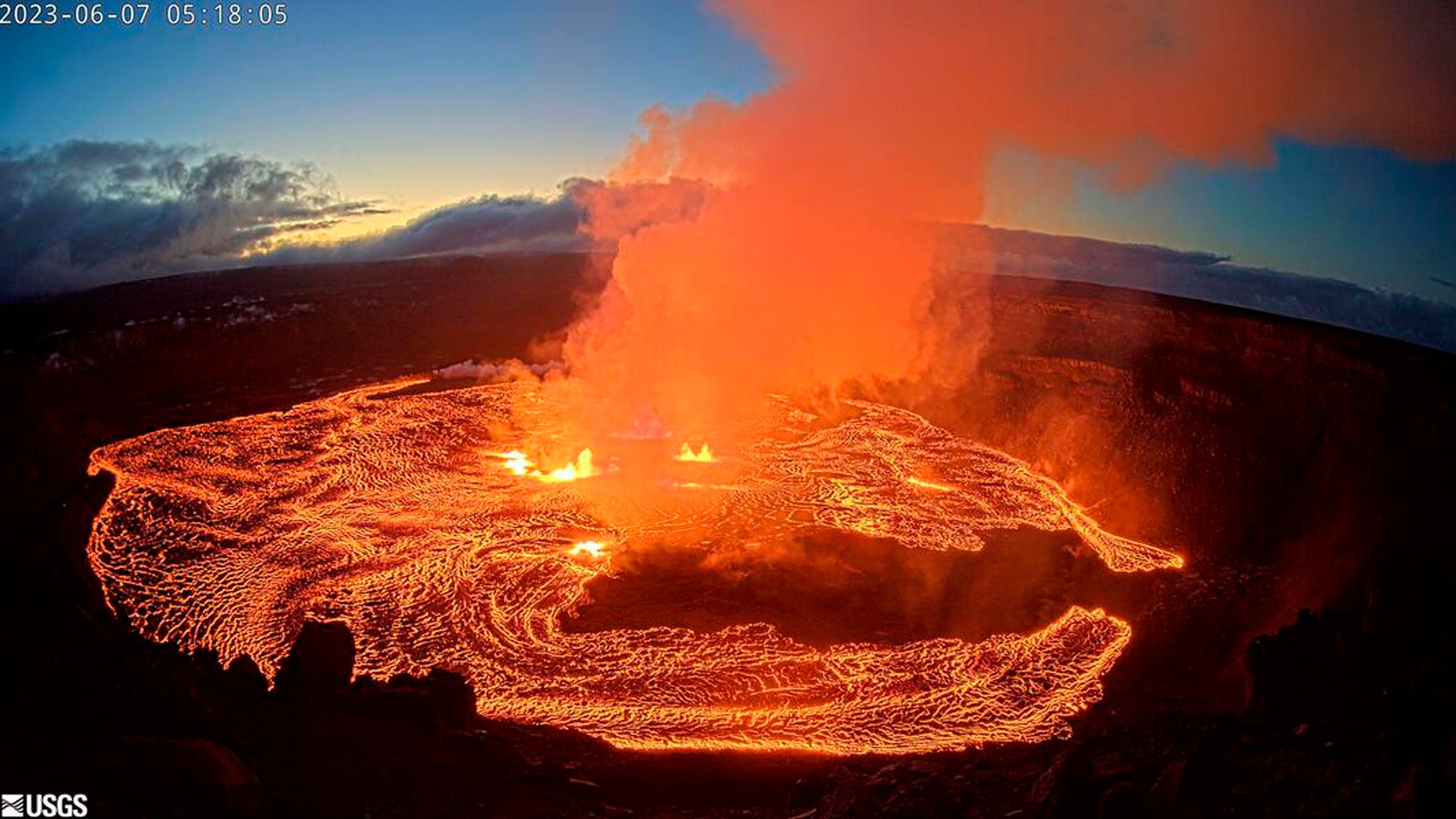 7. Juni 2023: Eine Webcam zeigt ein Bild des Vulkans Kilauea auf Hawaii  Credit: U.S. Geological Survey via AP