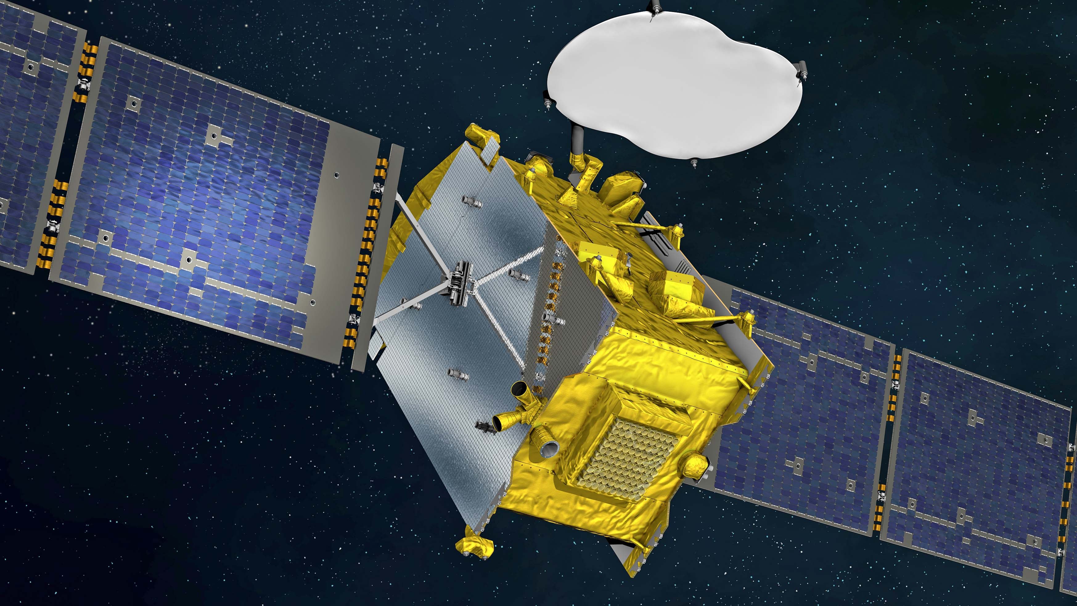 HANDOUT - 16.04.2021, ---: K&cedil;nstlerische Darstellung des Quantum Satelliten. Quantum ist ein Partnerschaftsprojekt der ESA  mit Eutelsat, Airbus und Surrey Satellite Technology Ltd.  Der neue Telekommunikationssatellit &acute;Eutelsat Quantum&ordf; ist am 30.07.2021 an Bord einer Ariane-5-Tr&permil;gerrakete ins All gestartet. Foto: D.Ducros/ESA/dpa - ACHTUNG: Nur zur einmaligen redaktionellen Verwendung im Zusammenhang mit der aktuellen Berichterstattung und nur mit vollst&permil;ndiger Nennung des vorstehenden Credits +++ dpa-Bildfunk +++