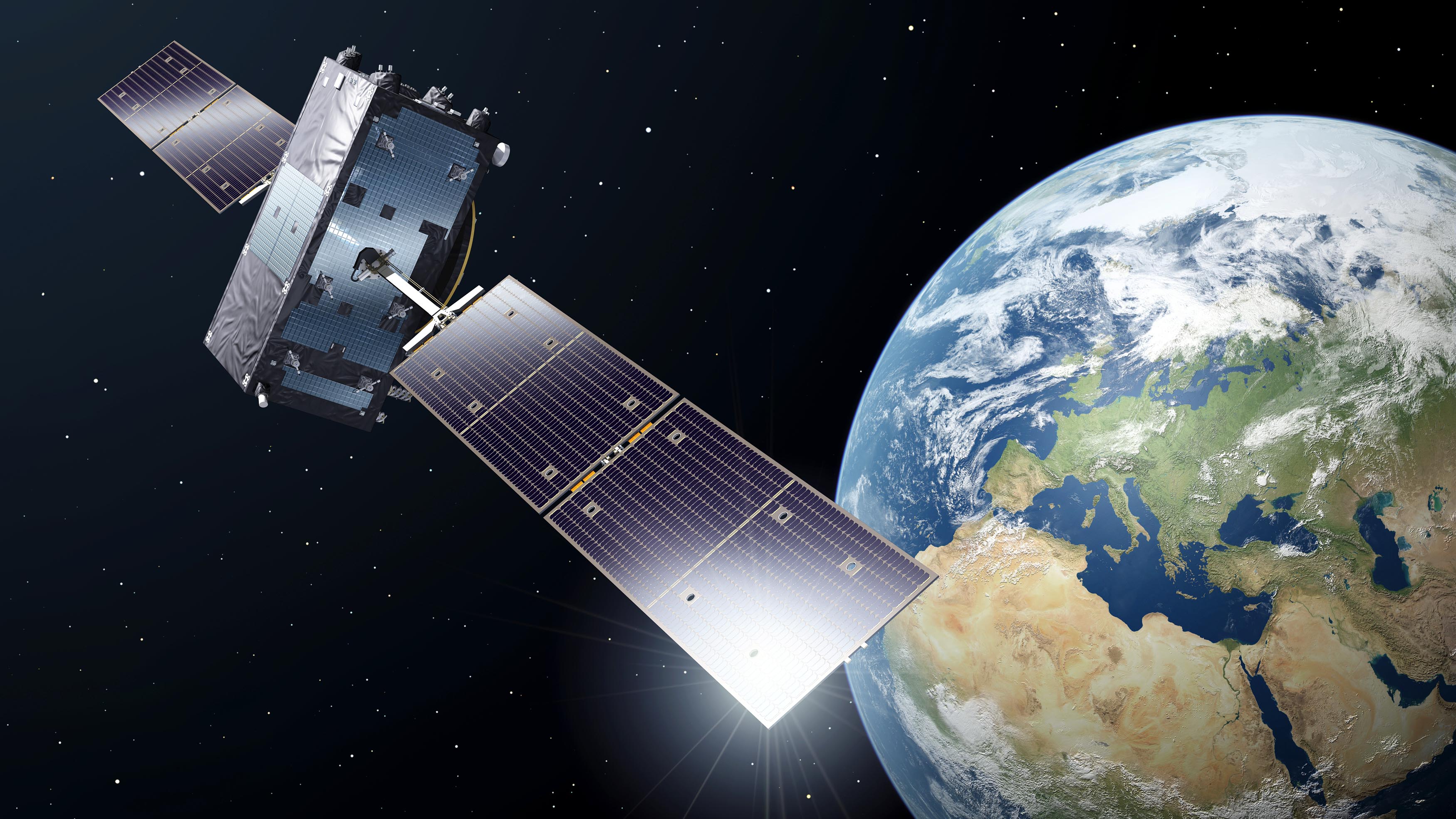 ARCHIV - 18.04.2019, ---, Weltraum: HANDOUT - ILLUSTRATION - Diese undatierte Illustration der europ&permil;ischen Raumfahrtbeh&circ;rde ESA zeigt die k&cedil;nstlerische Darstellung eines Galileo-Full-Operational-Capacity-Satelliten (FOC). Das europ&permil;ische Satelliten-Navigationssystem Galileo ist am Wochenende wegen einer St&circ;rung teilweise ausgefallen. Foto: Pierre Carril/ESA/dpa - ACHTUNG: Nur zur redaktionellen Verwendung im Zusammenhang mit der aktuellen Berichterstattung und nur mit vollst&permil;ndiger Nennung des vorstehenden Credits +++ dpa-Bildfunk +++