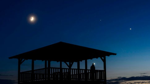 Der Hellste Stern Am Himmel Heller Stern Neben Dem Mond