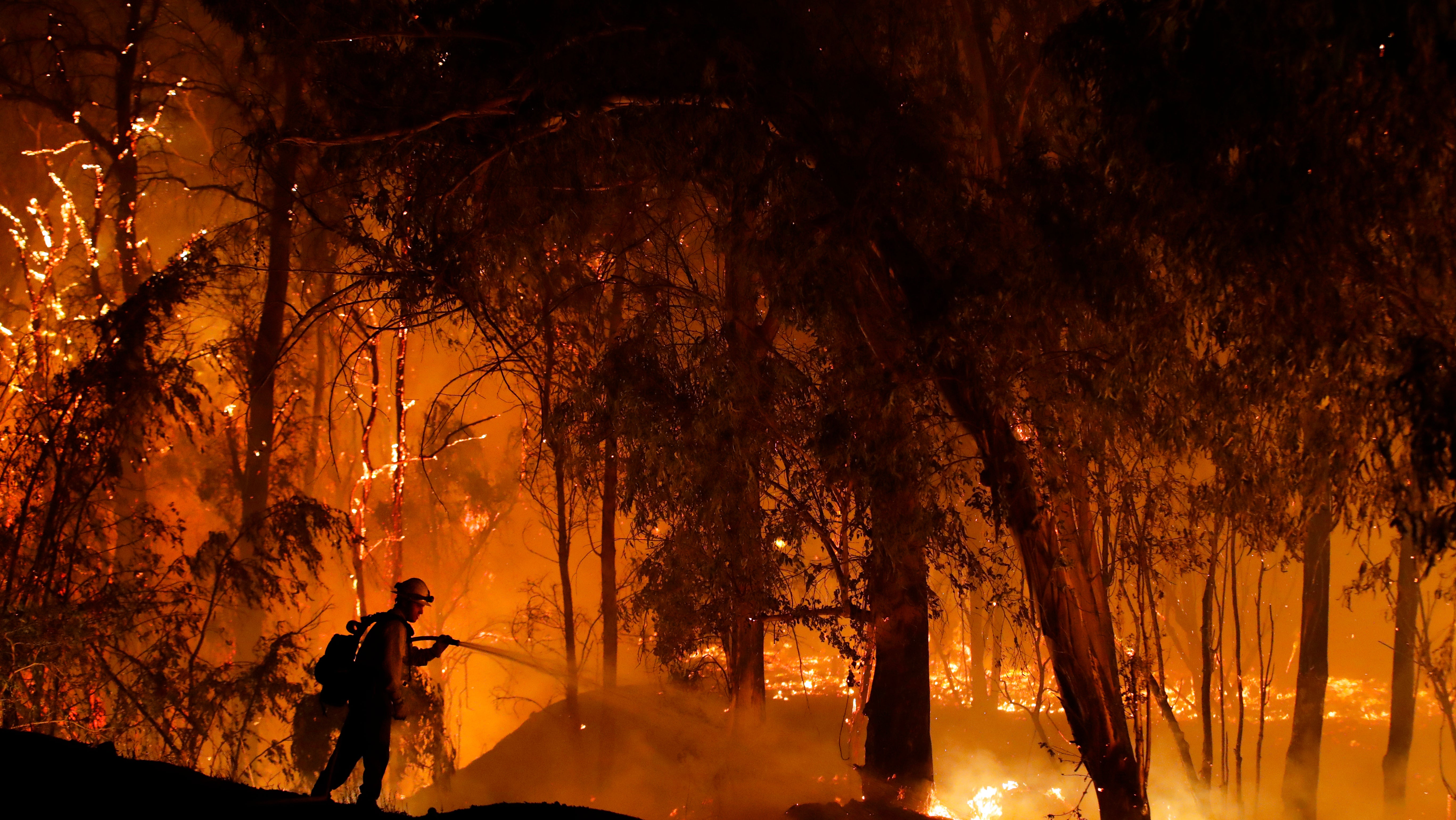 Ein Feuerwehrmann k&auml;mpft gegen das sogenannte Maria-Feuer