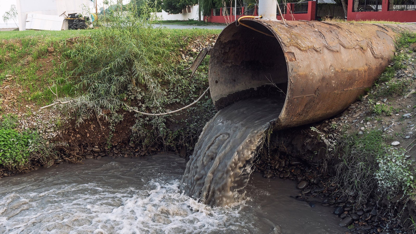 Dirty sewage from the pipe, environmental pollution